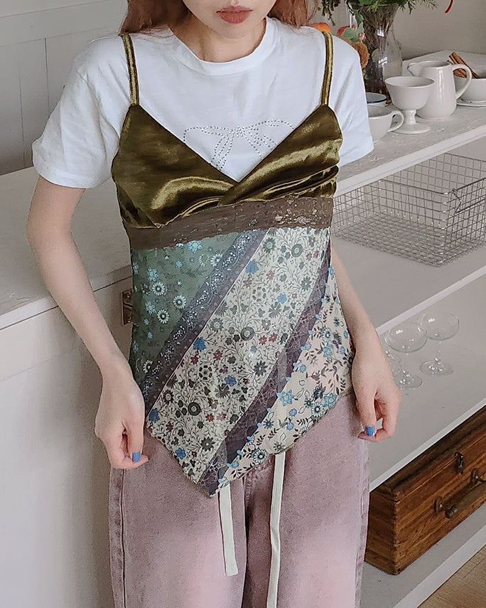 flower velvet switching sheer camisole