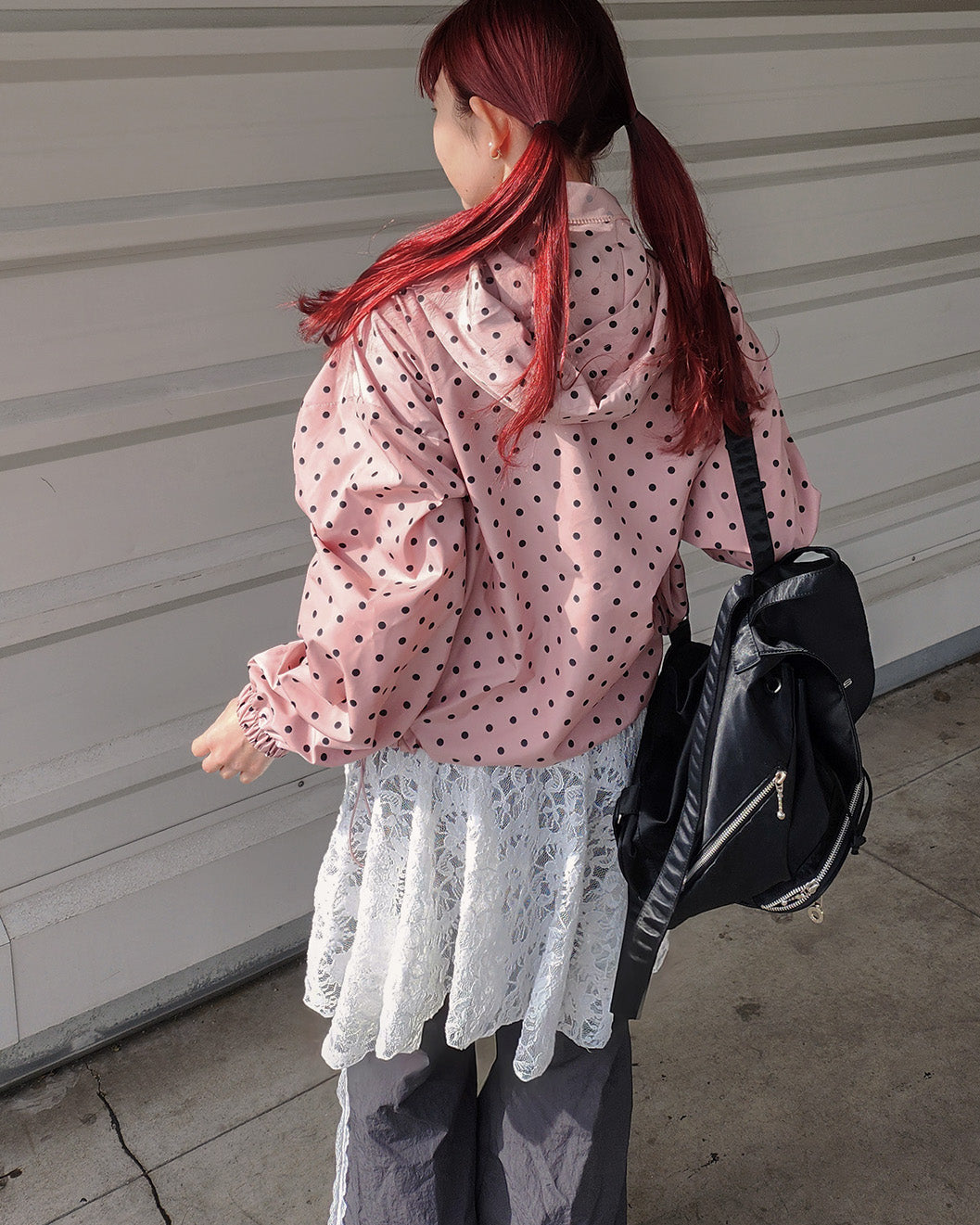 dot frill nylon blouson
