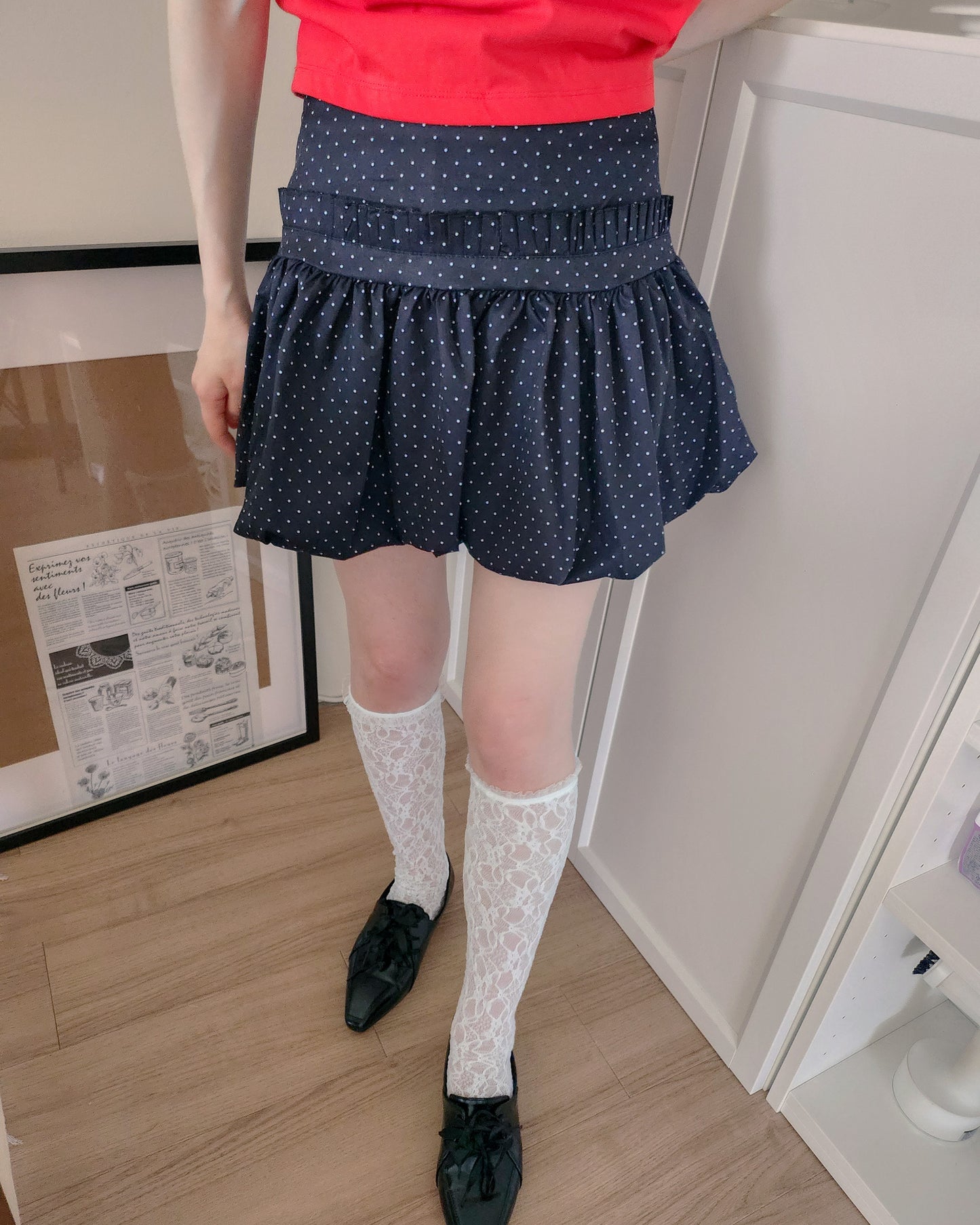 dot frill balloon mini skirt