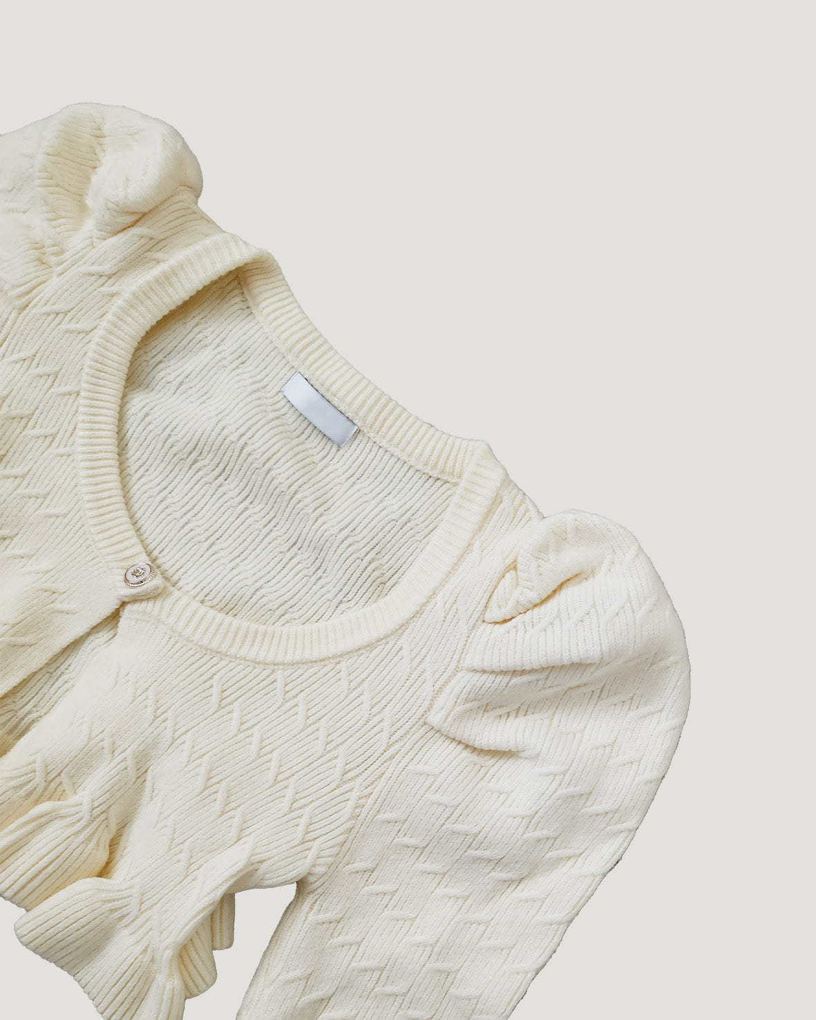 short puff sleeve frill knit cardigan