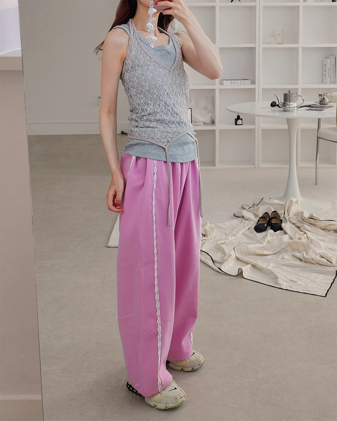 lace line sweat jogger pants