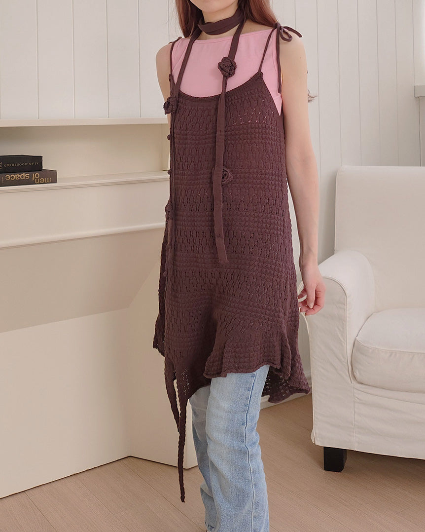 rose scarf knit mini dress