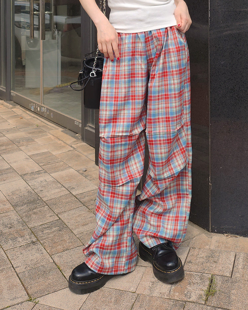 check draped wide pants