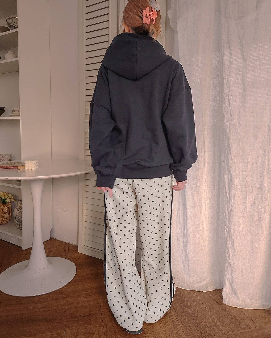 flower motif sweat zip hoodie