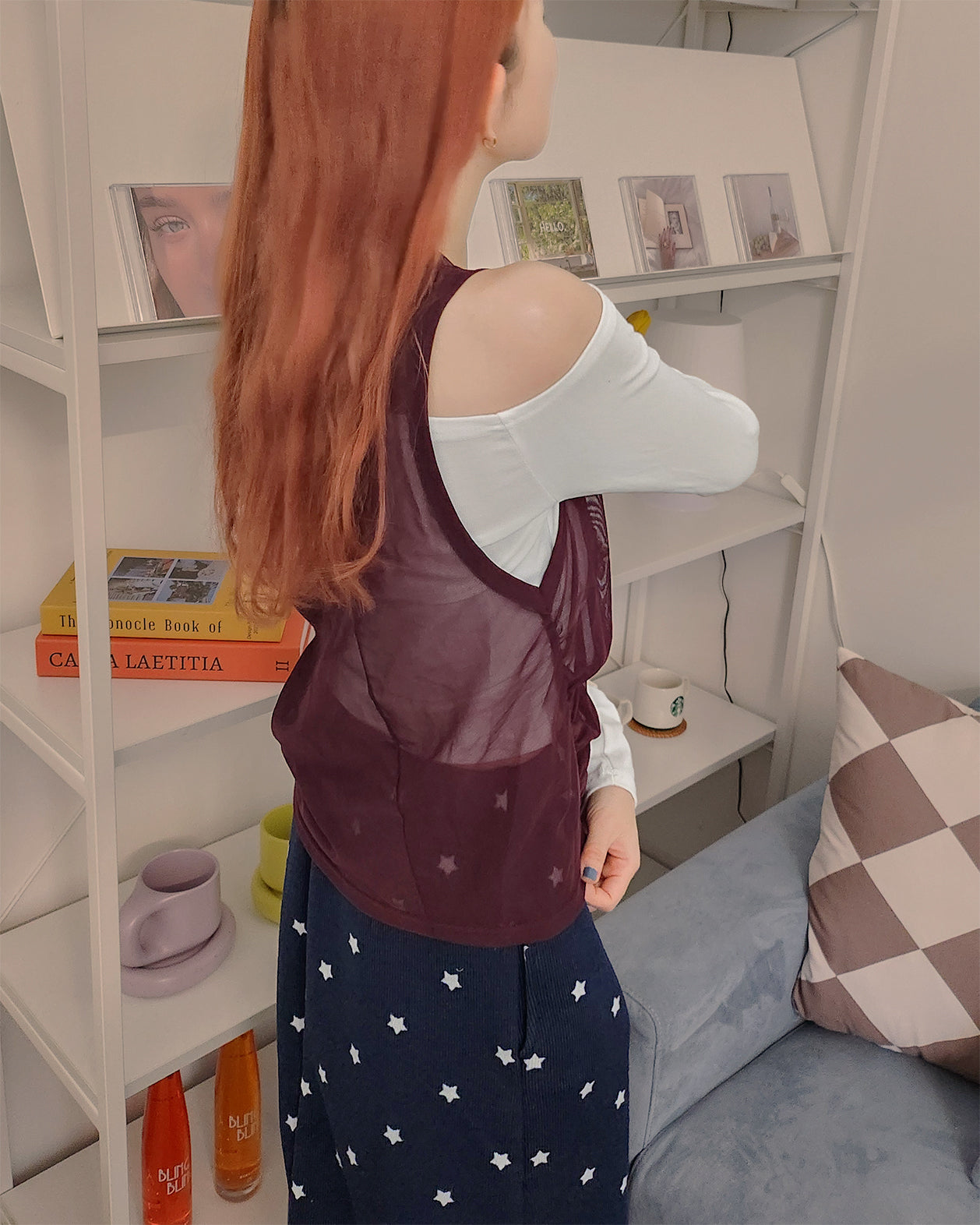 henry neck sheer sleeve less top