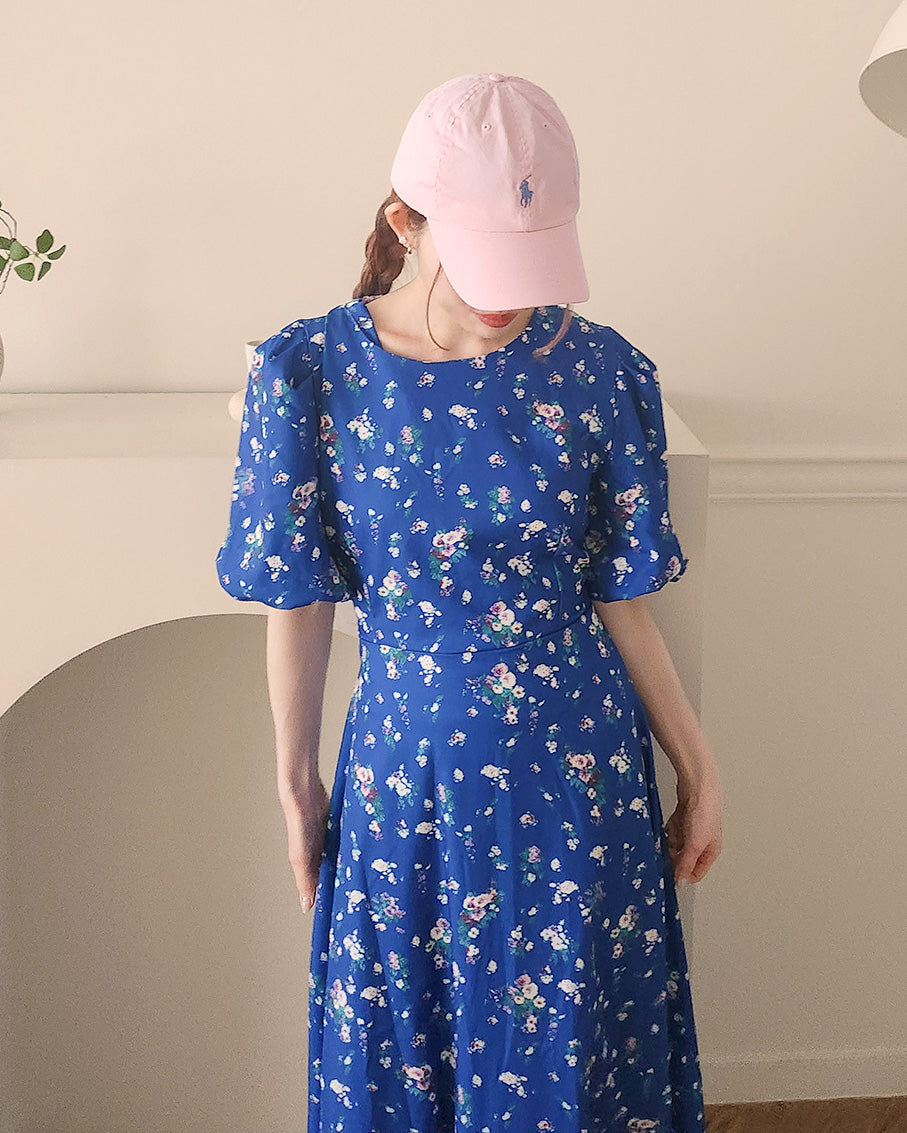 flower puff sleeve long dress