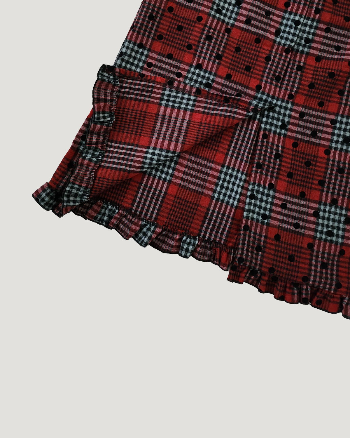 dot check frill middle skirt