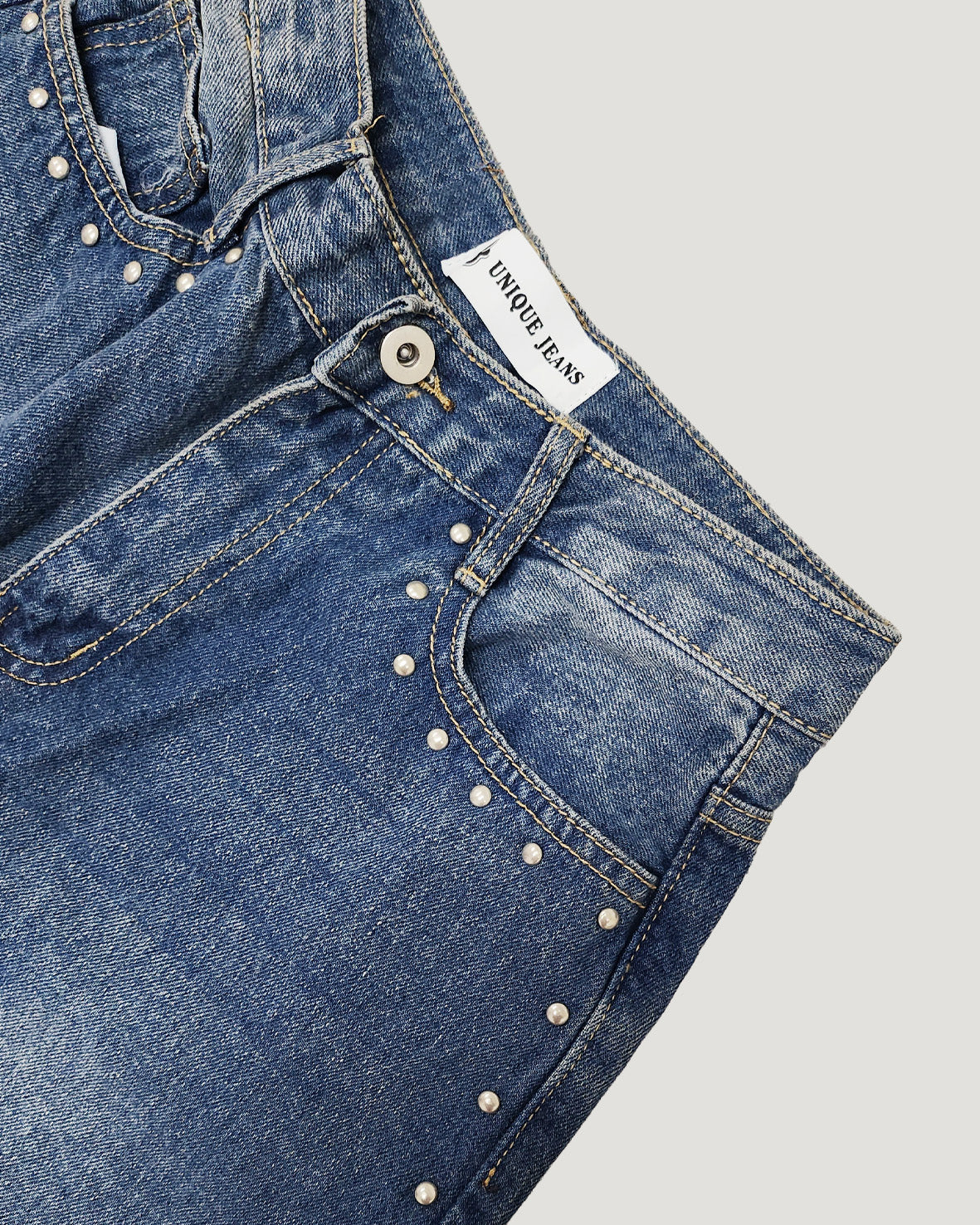 side studs wide denim