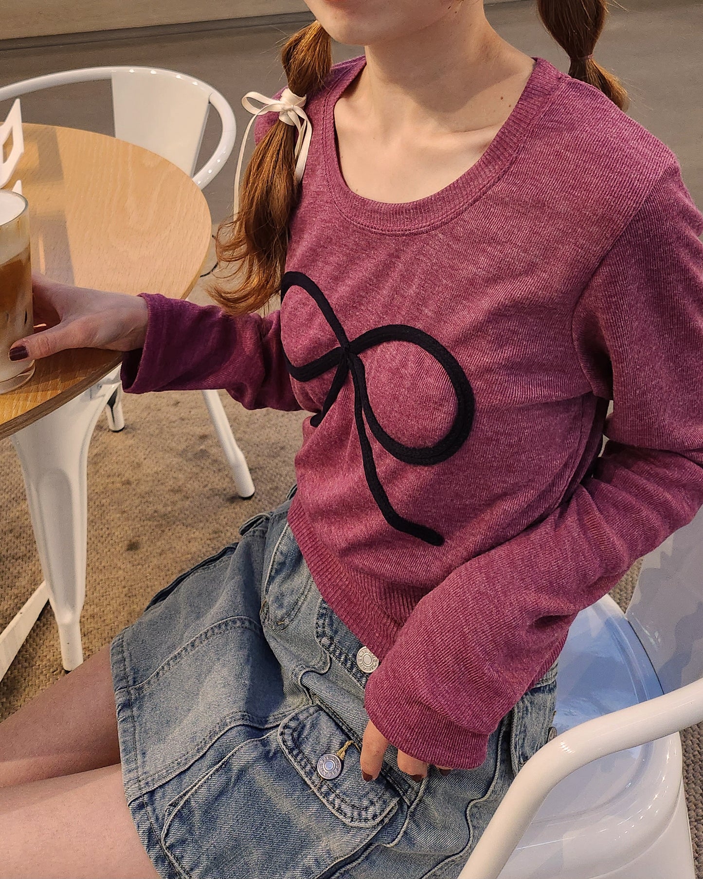 ribbon embroidery light knit T