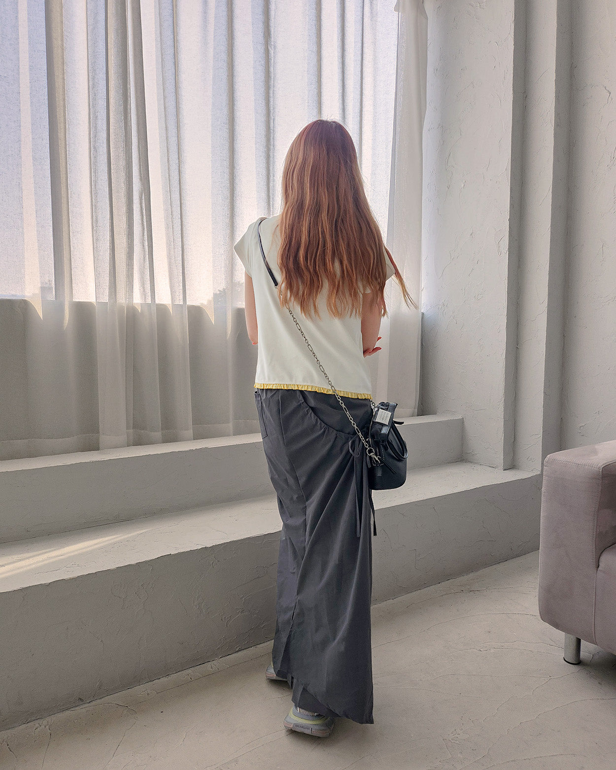 hem gingham check pile fabric T