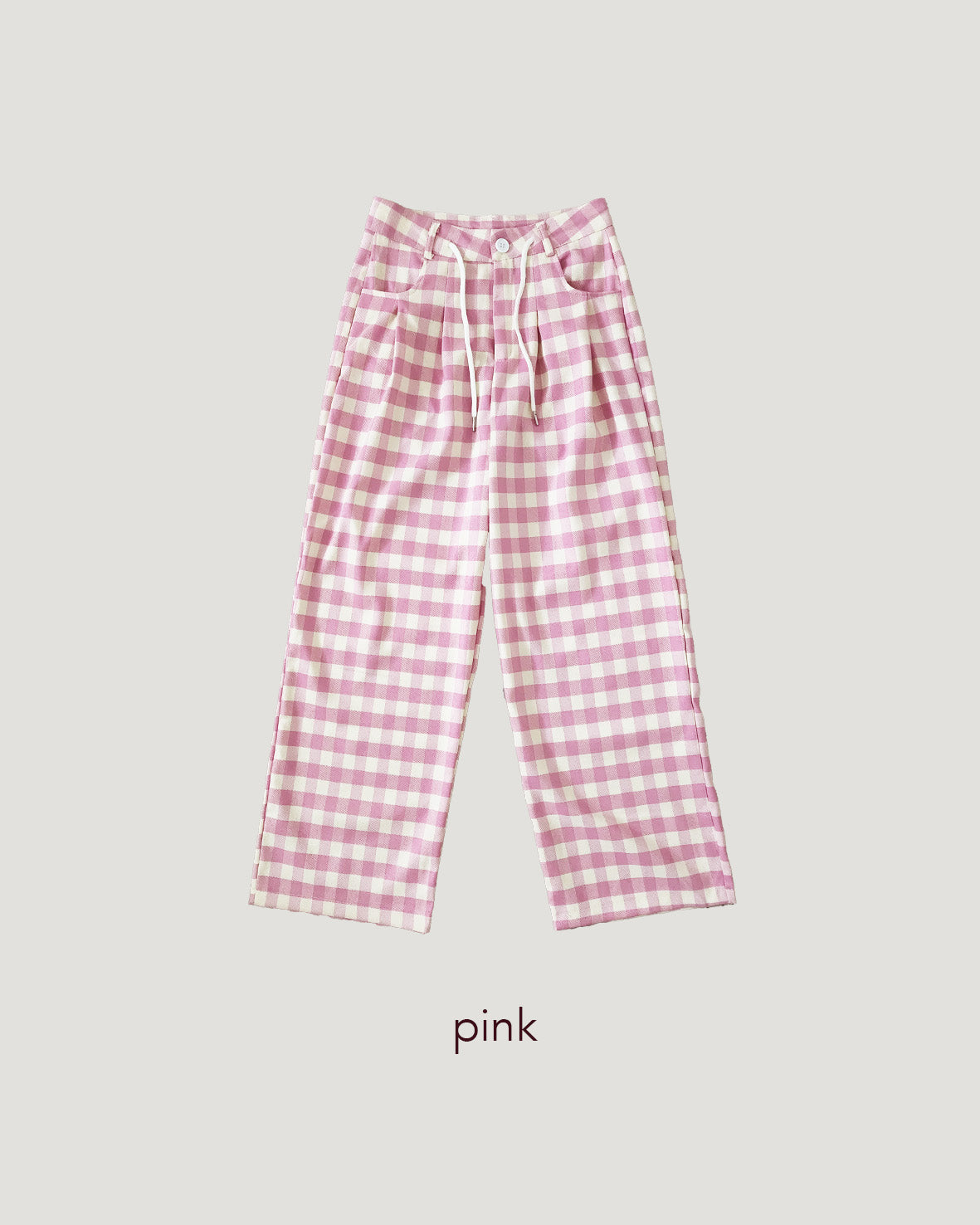 gingham check waist tuck wide pants