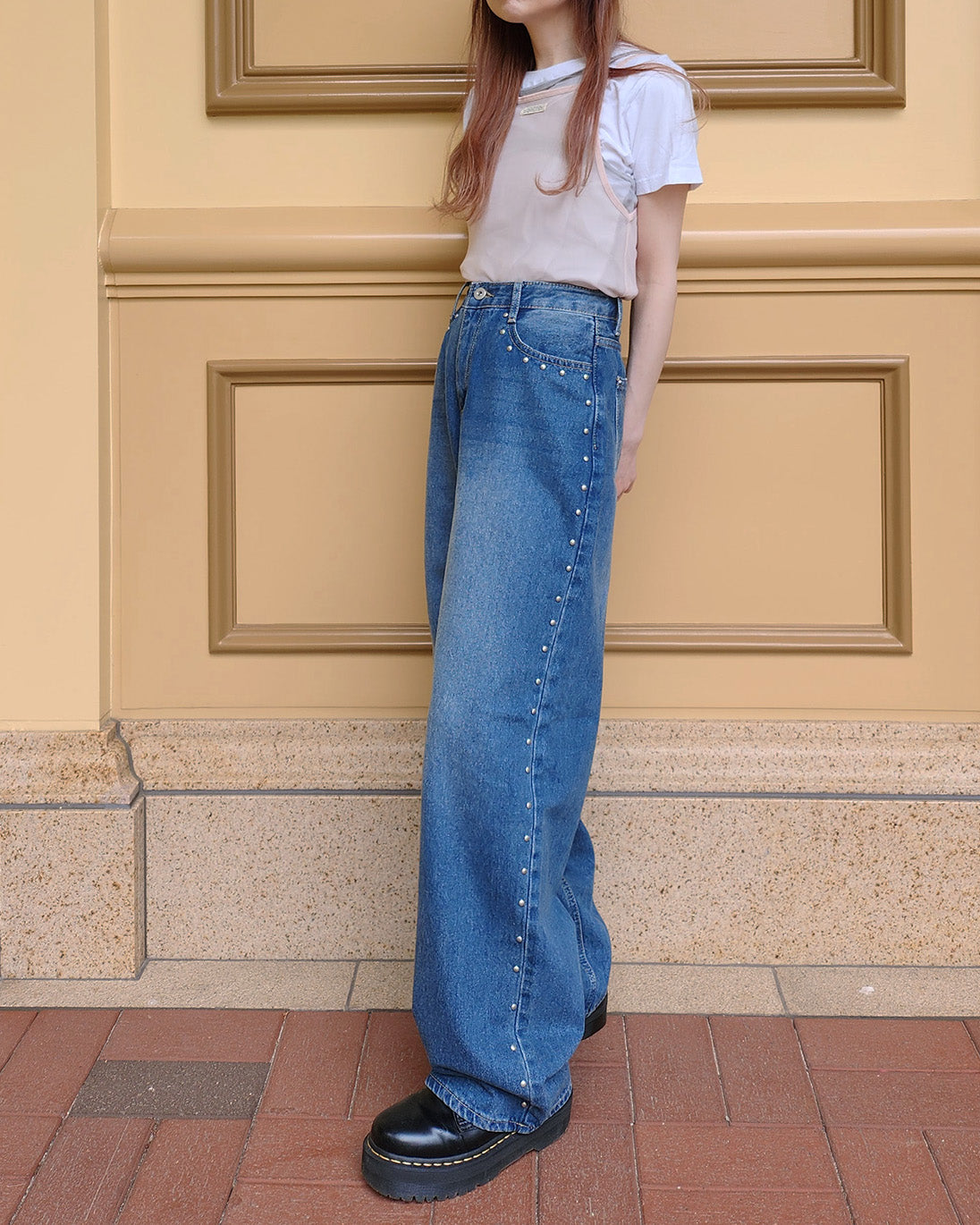 side studs wide denim