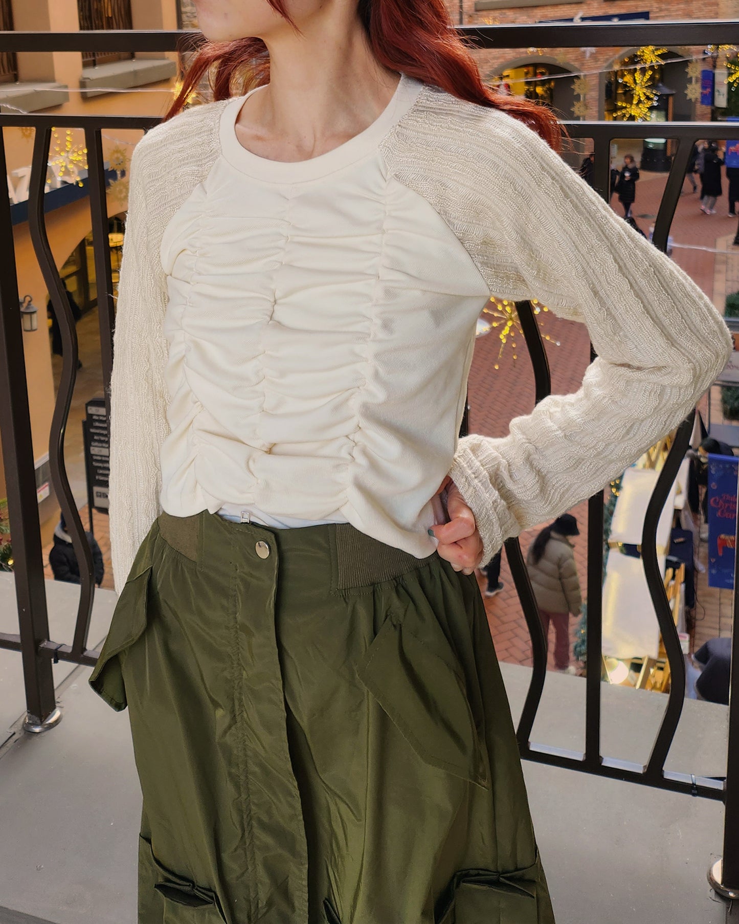 raglan knit sleeves shirring T