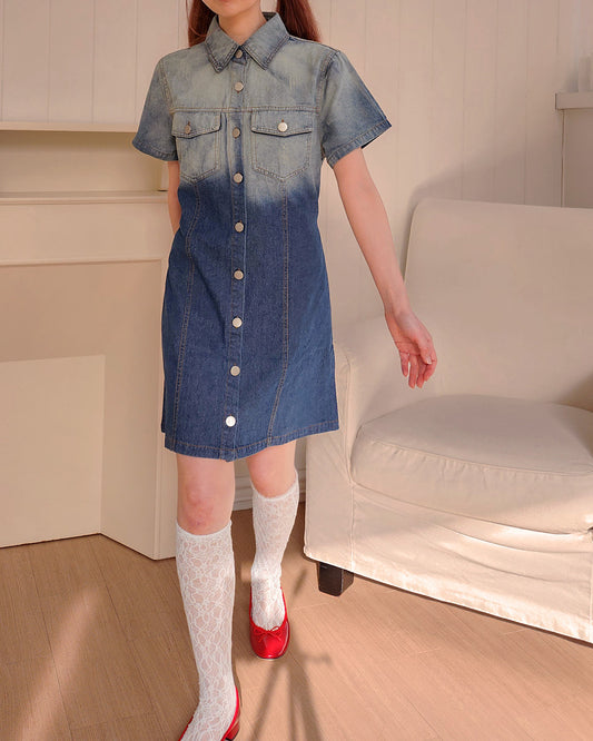 gradation denim shirt mini dress