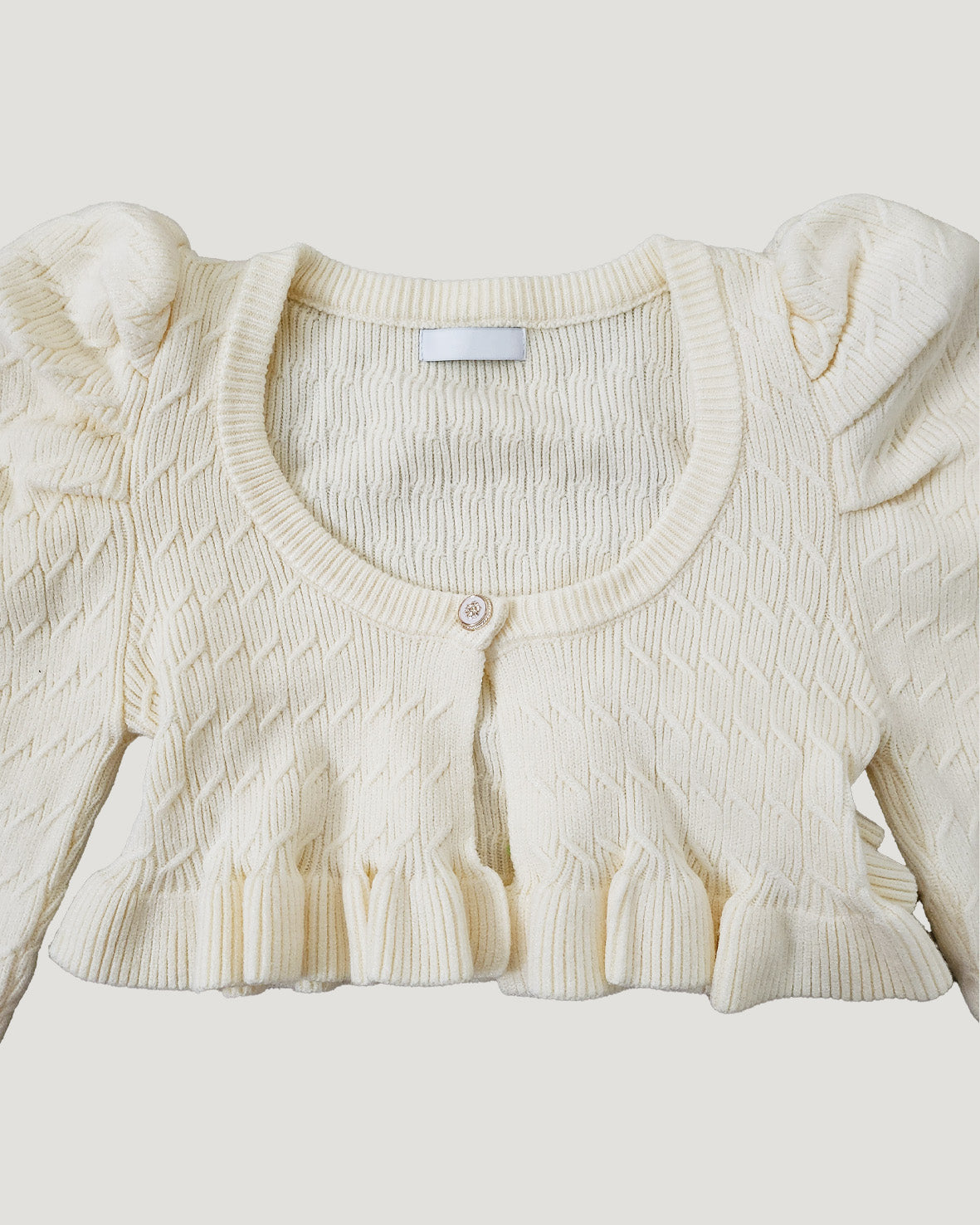 short puff sleeve frill knit cardigan