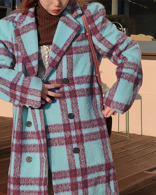 check wool blended coat