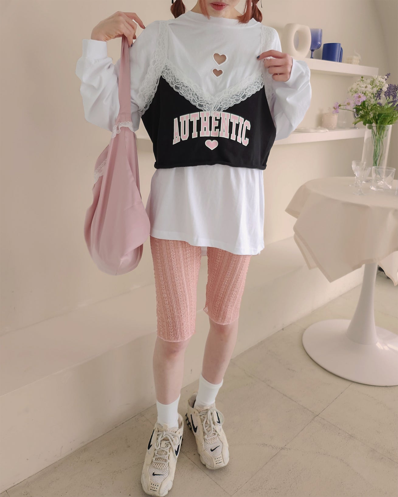 lace point logo sweat  bustier
