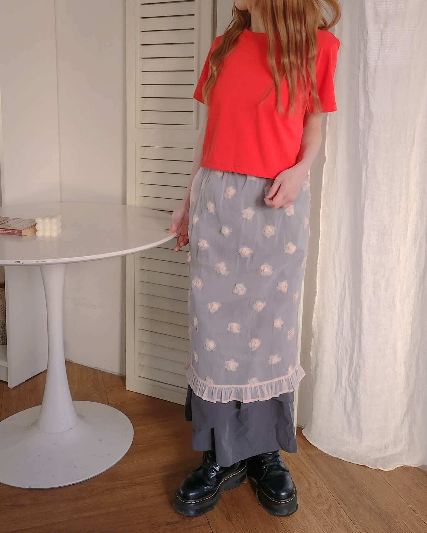 rose motif frill sheer skirt