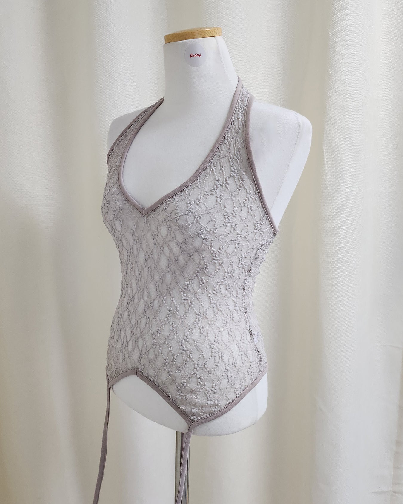 lace sheer halter neck bustier