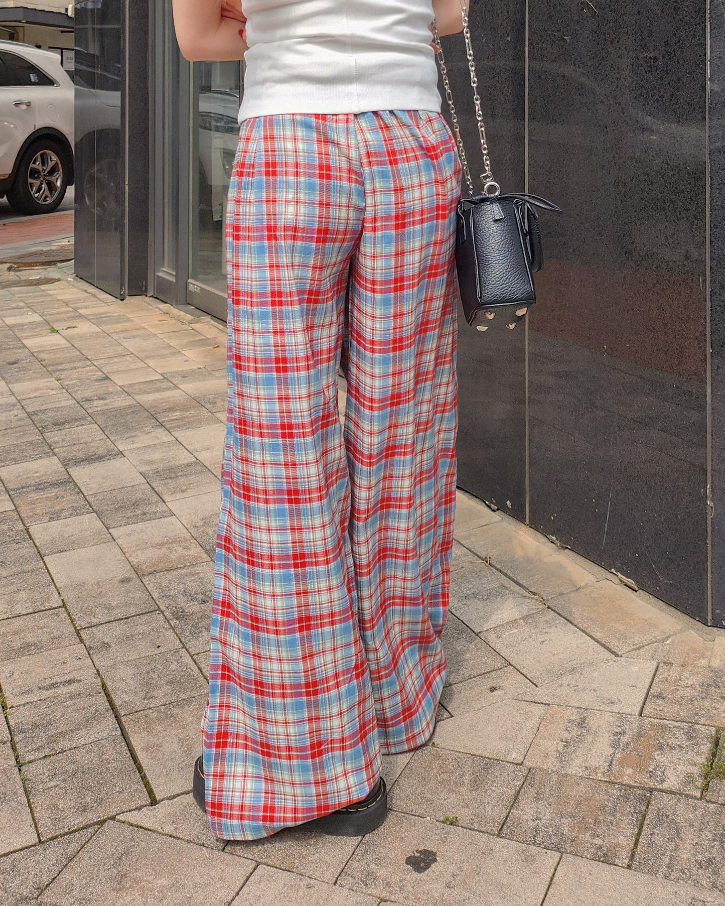 check draped wide pants
