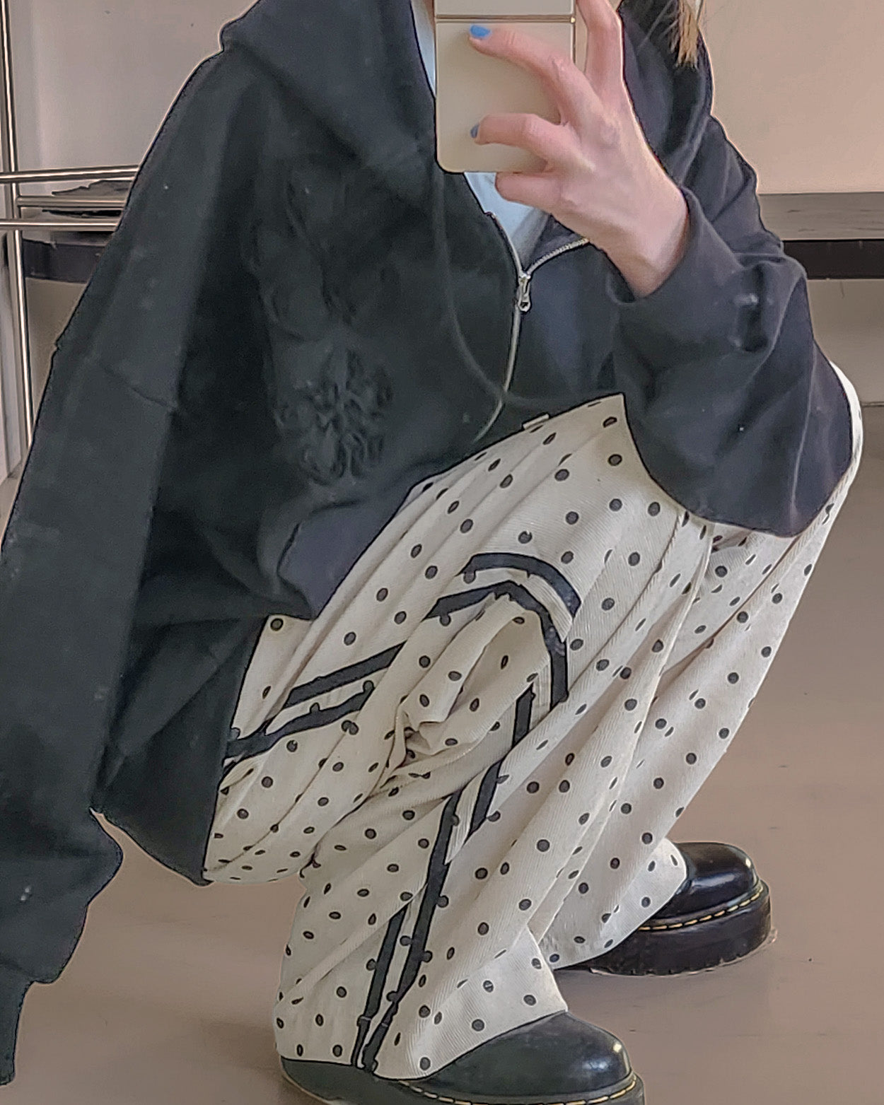 flower motif sweat zip hoodie