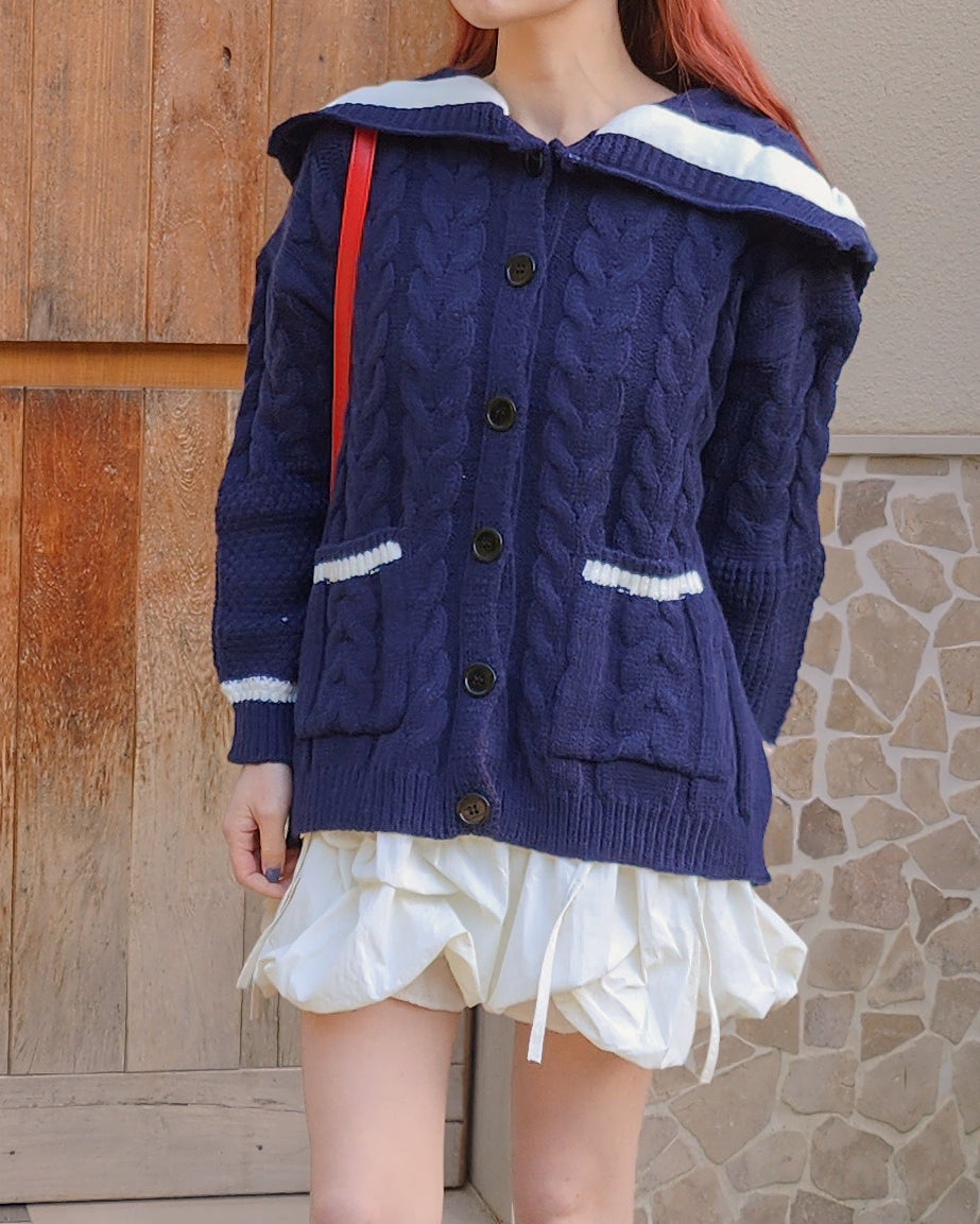 sailor collar oversize knit cardigan