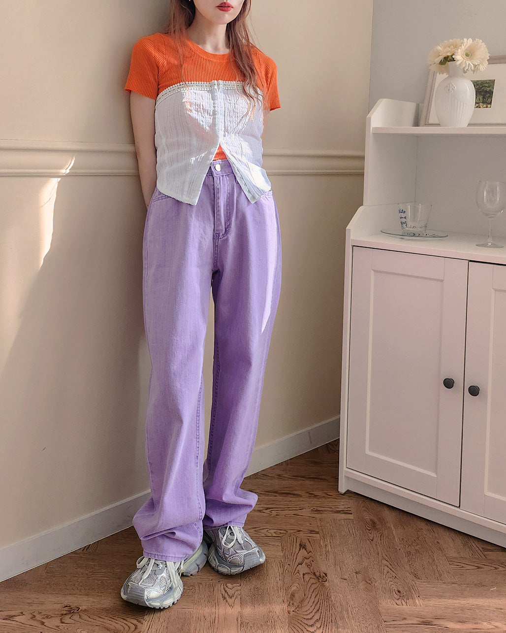 pigment color straight wide cotton pants