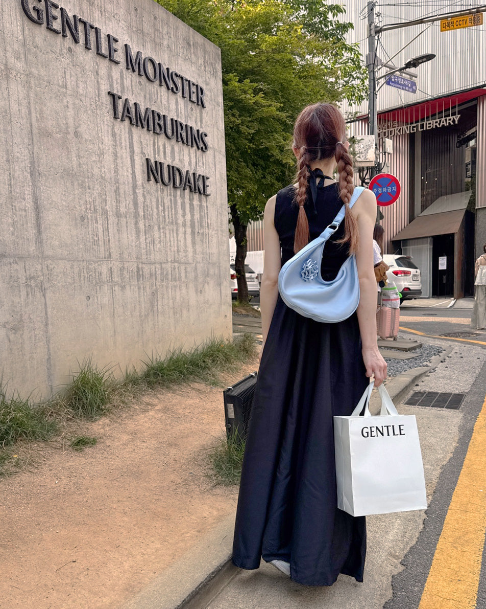 halter neck back open long dress