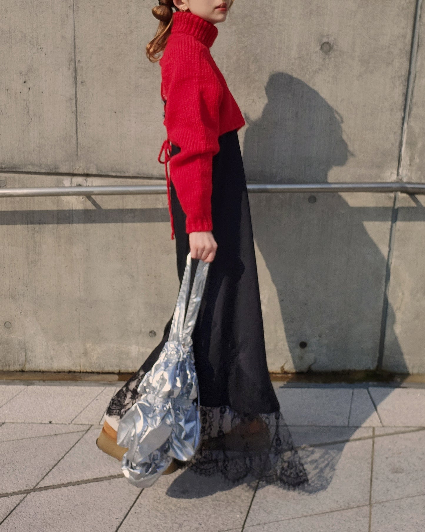 turtleneck eyelet short knit