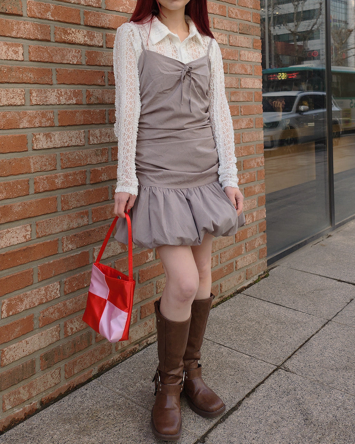 shirring balloon mini dress