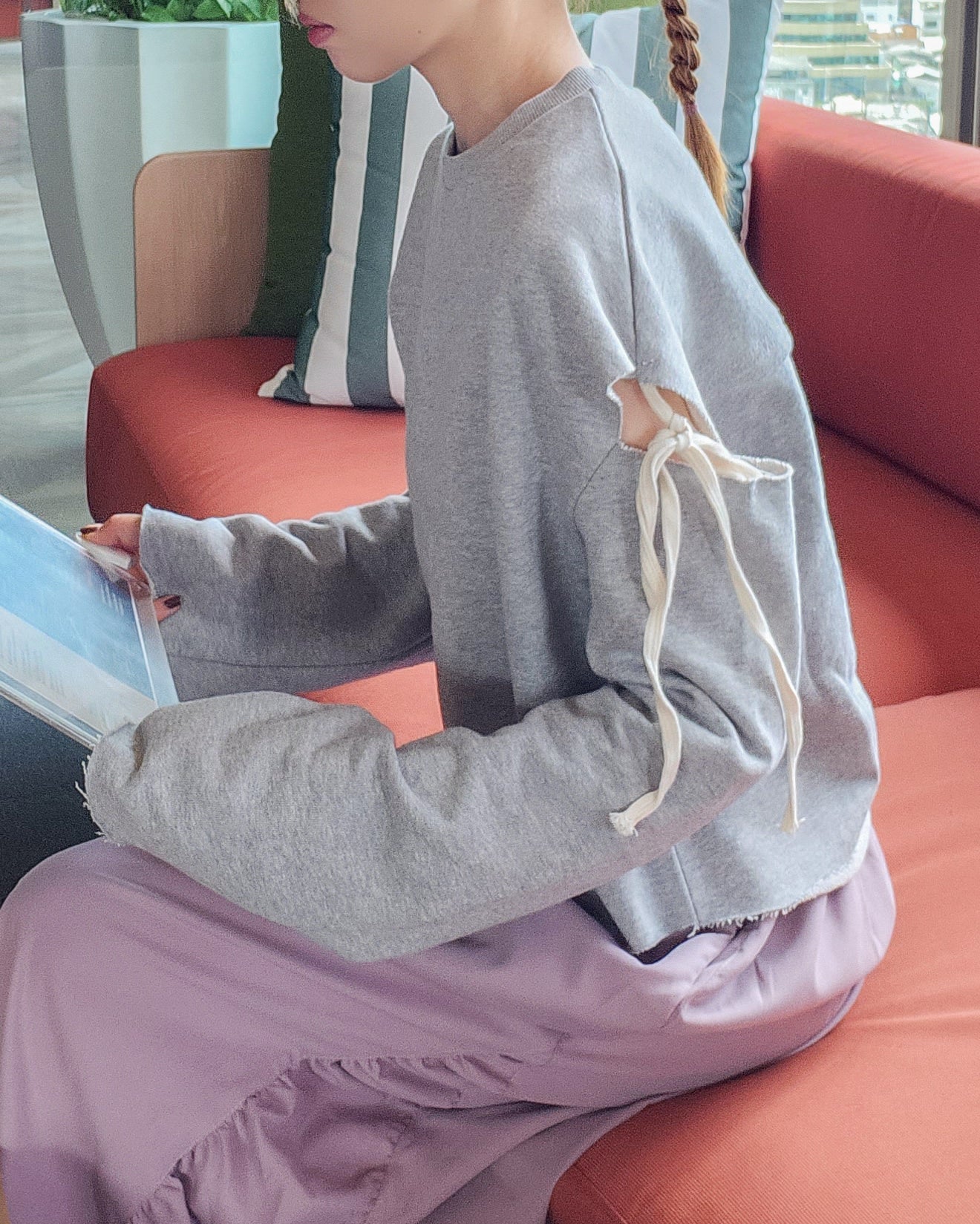 cut out ribbon sweatshirt