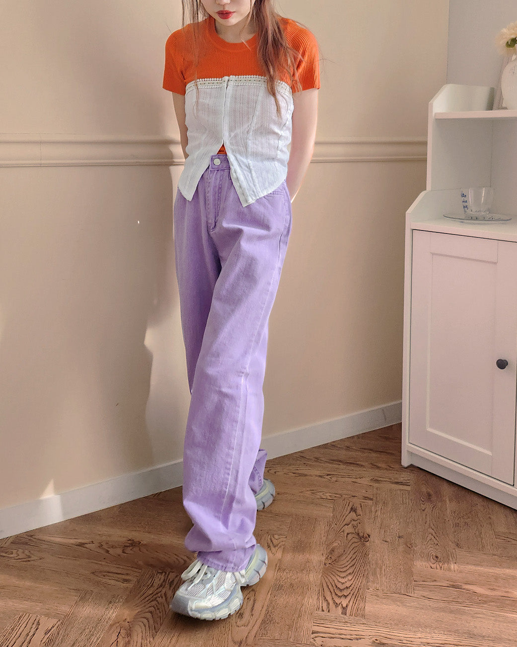pigment color straight wide cotton pants