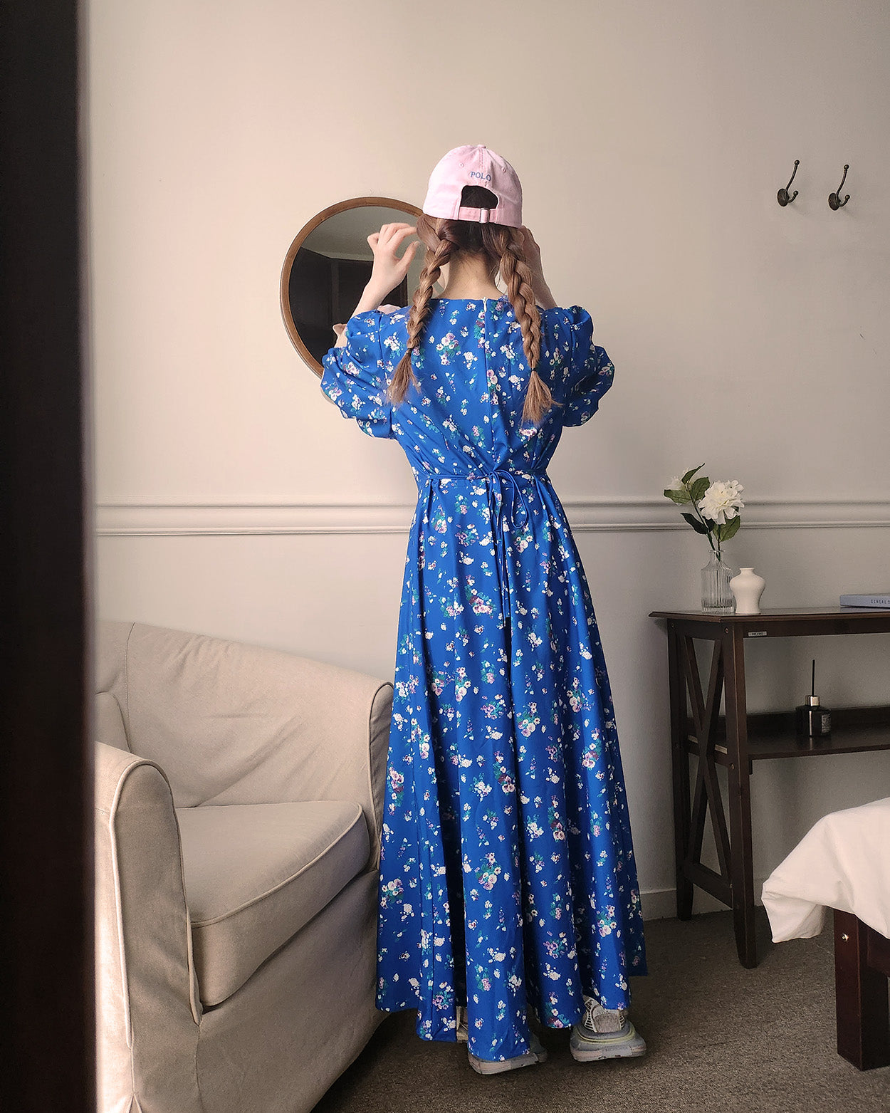 flower puff sleeve long dress