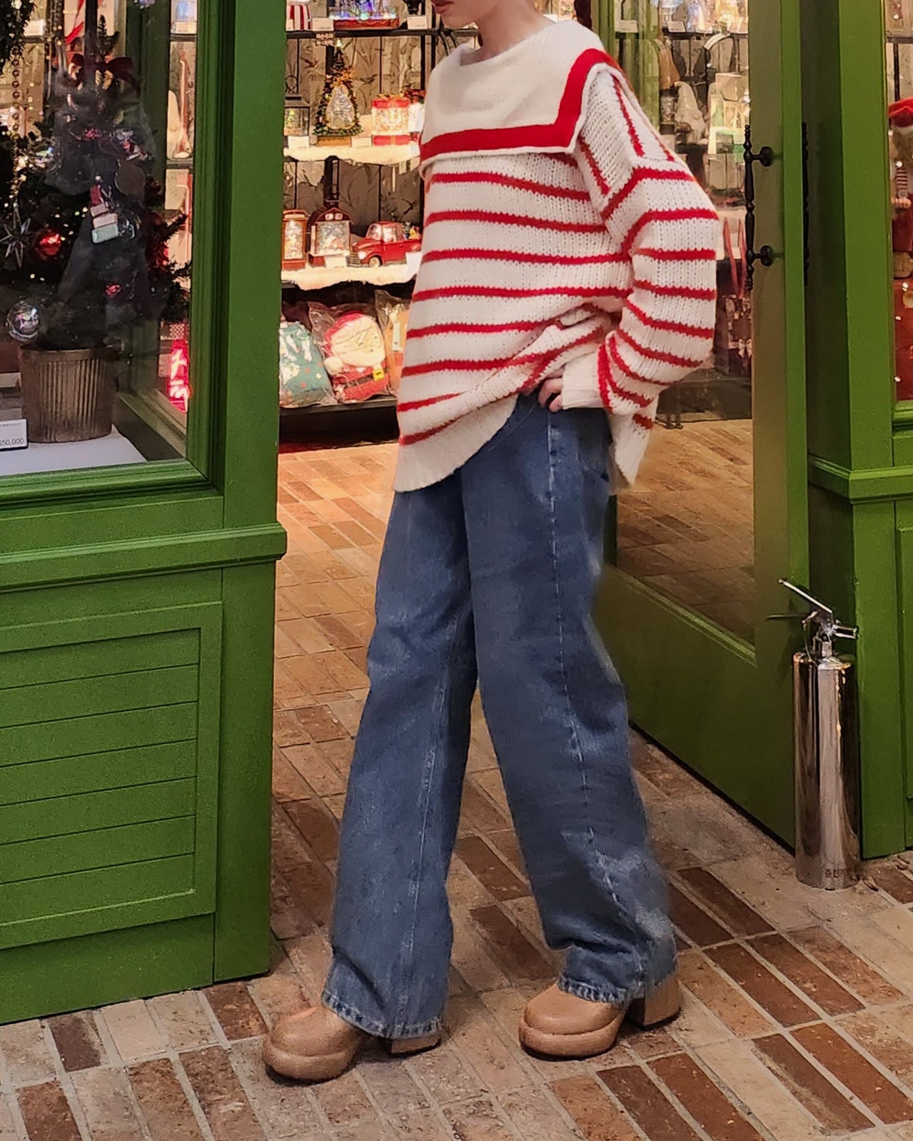 sailor collar stripe overfit knit