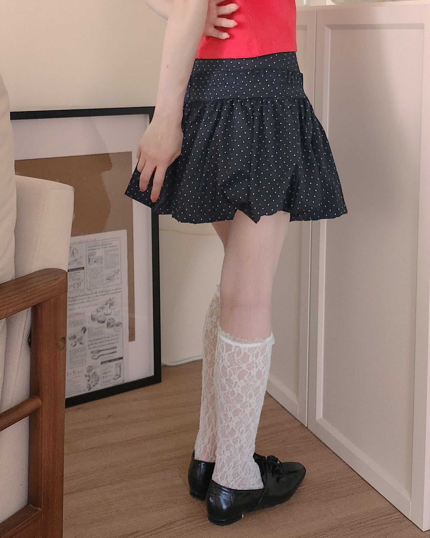 dot frill balloon mini skirt
