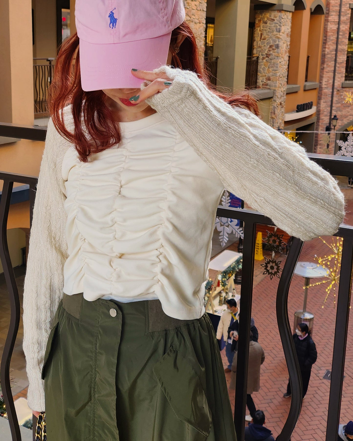 raglan knit sleeves shirring T