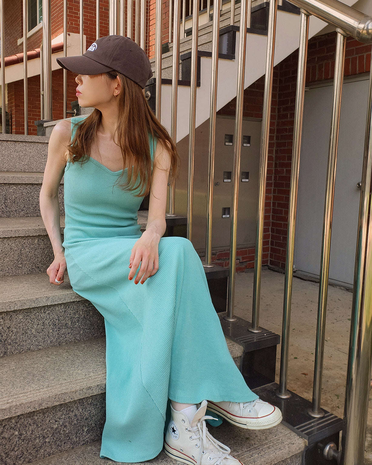 mermaid heart neck rib long dress