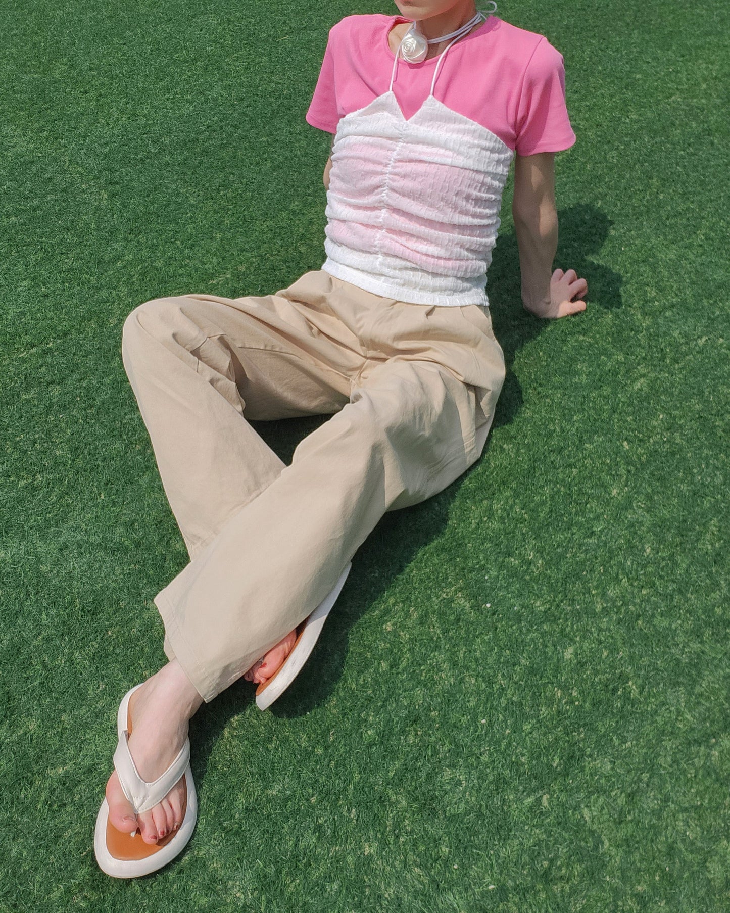 rose corsage set shirring top