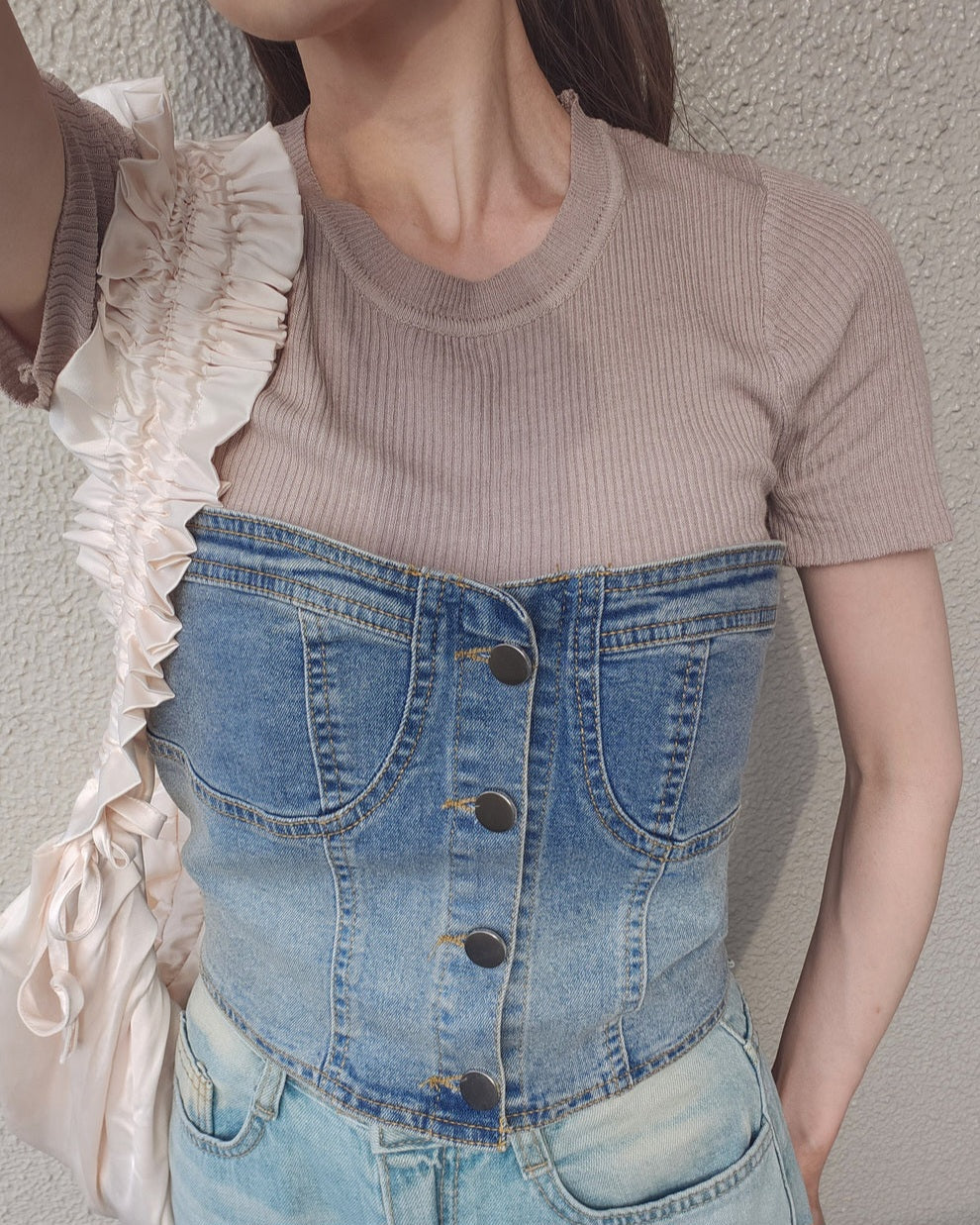 high neck rib knit T