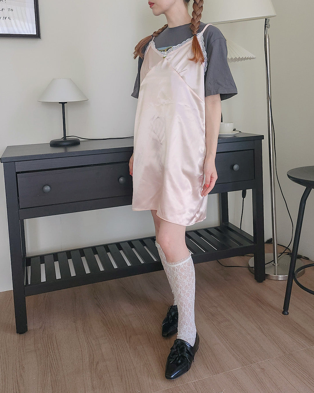 satin rose lingerie camisole dress