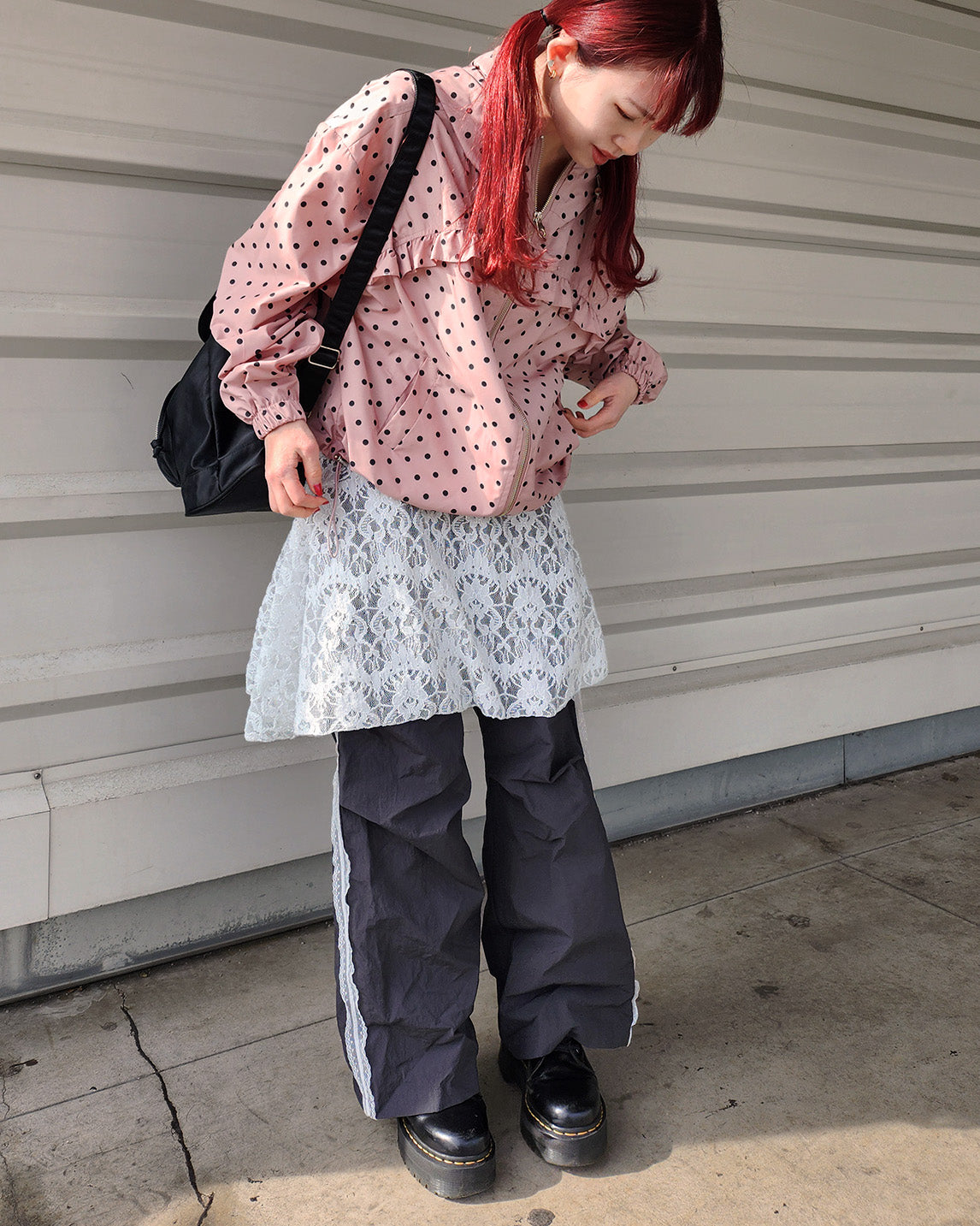 dot frill nylon blouson