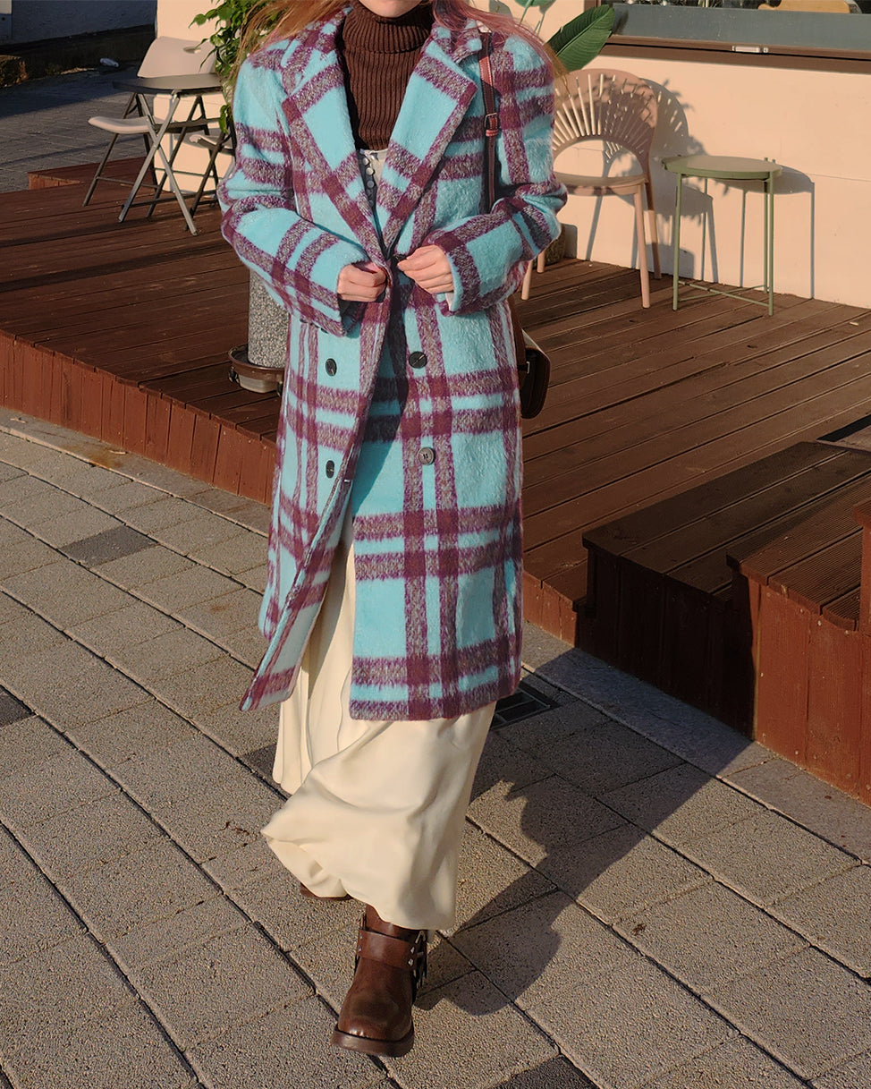 check wool blended coat