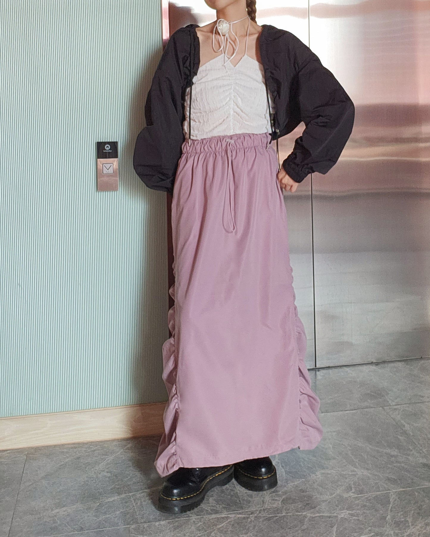 side shirring long skirt