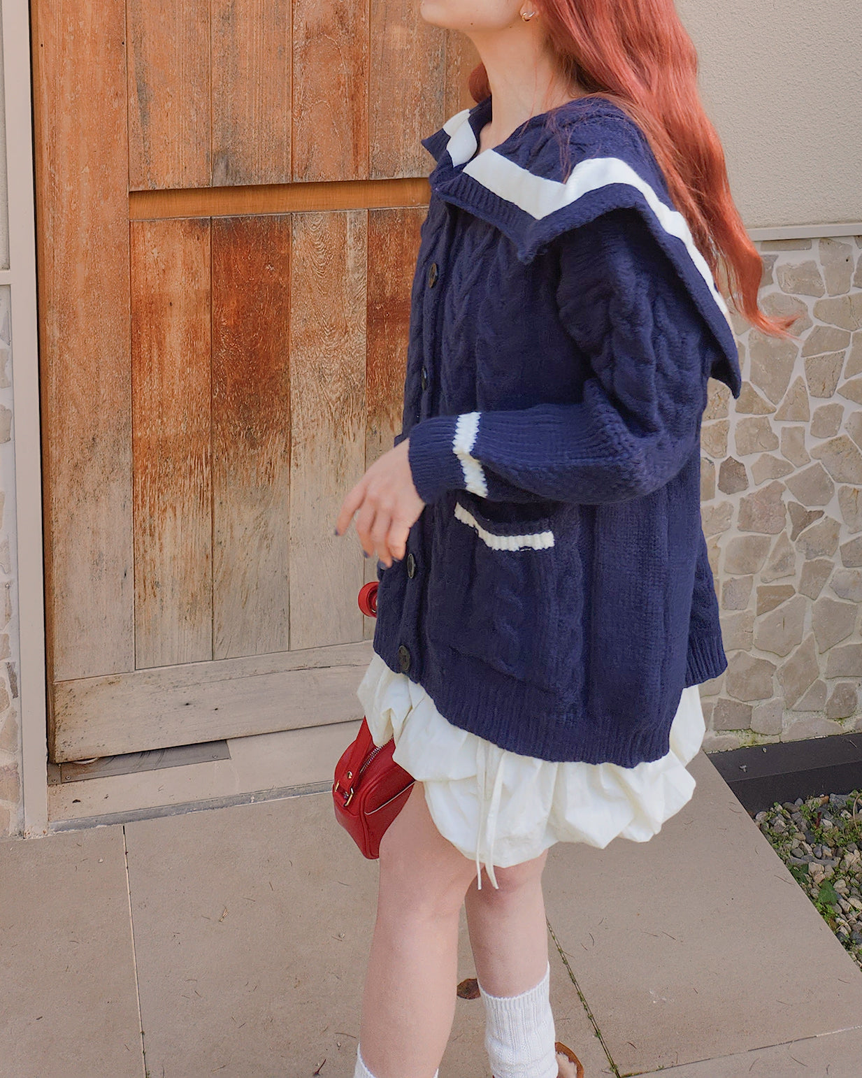 sailor collar oversize knit cardigan