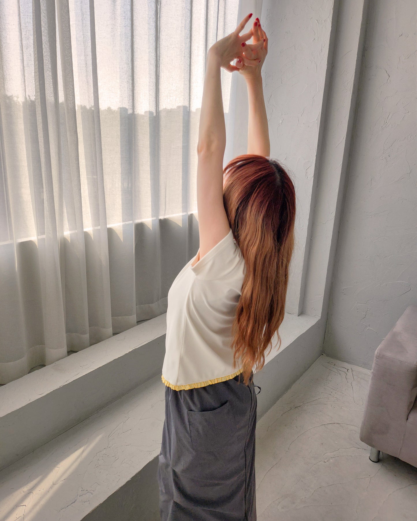 hem gingham check pile fabric T