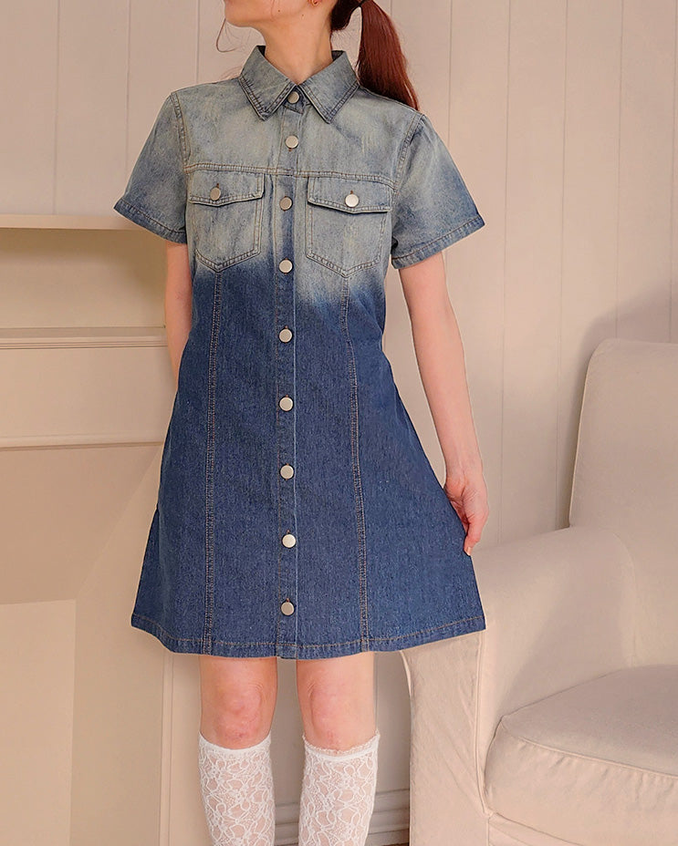gradation denim shirt mini dress