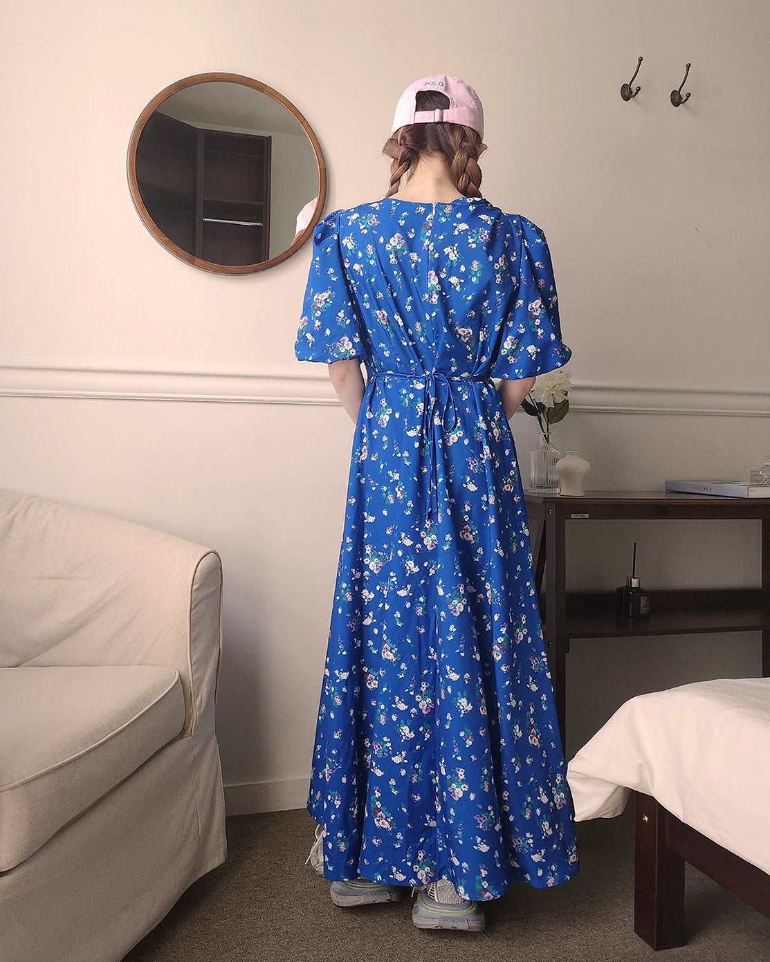 flower puff sleeve long dress