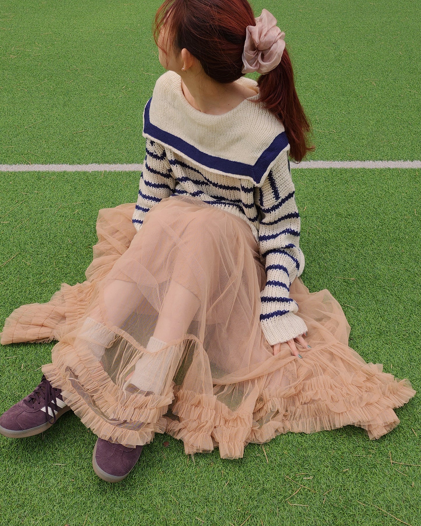 sailor collar stripe overfit knit