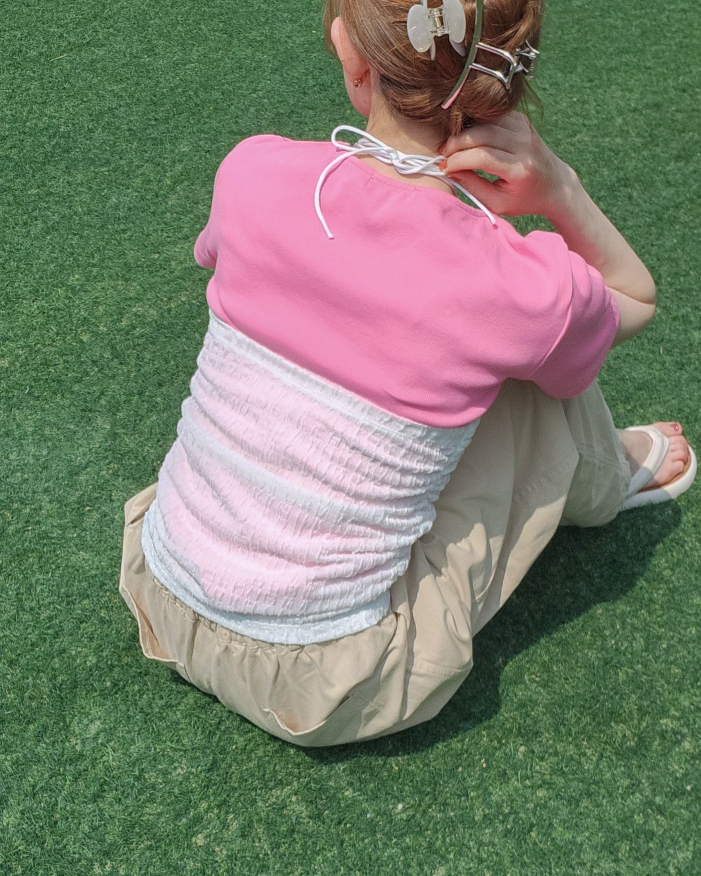 rose corsage set shirring top