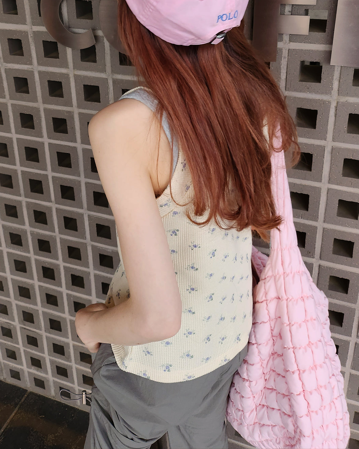 flower waffle sleeve less top